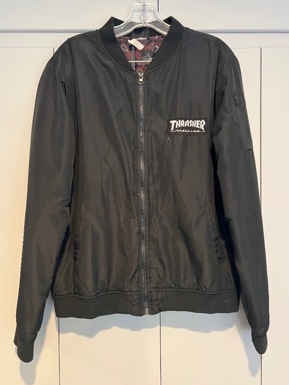 Thrasher Black Full Zip Logo Patch Lined Bomber Skater Jacket M